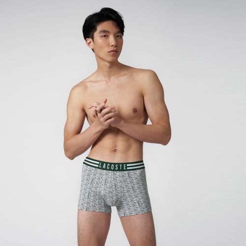 Men's Monogram Print Striped Waist Stretch Cotton Boxer Briefs