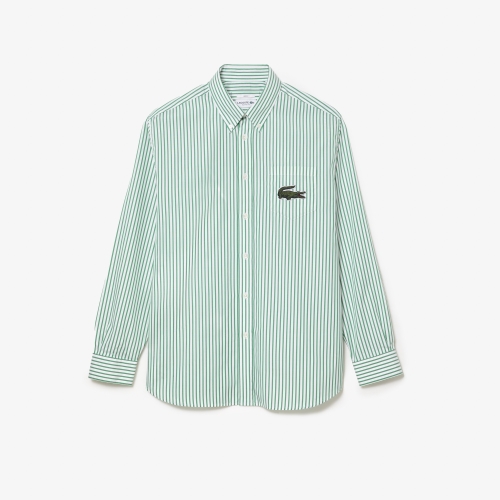 Unisex Lacoste Striped Crocodile Embroidery Shirt