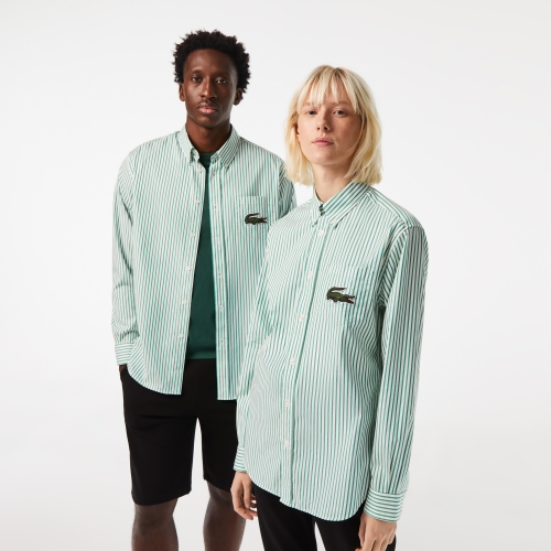 Unisex Lacoste Striped Crocodile Embroidery Shirt