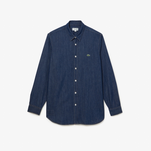 Men's Unbuttoned Collar Organic Cotton Jean Shirt