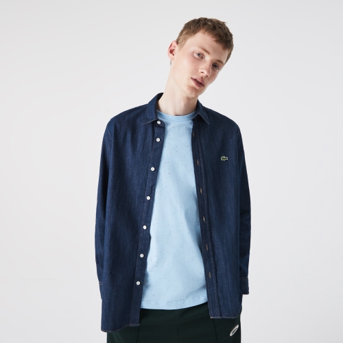 Men's Unbuttoned Collar Organic Cotton Jean Shirt