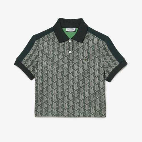 Women's Regular Fit Contrast Collar Monogram Print Polo