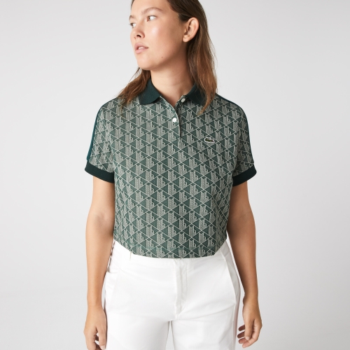Women's Regular Fit Contrast Collar Monogram Print Polo