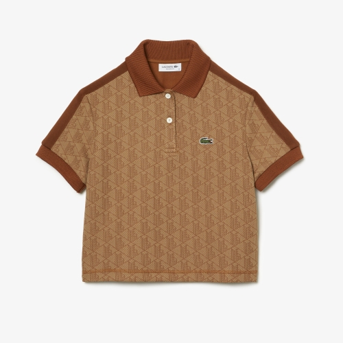 Women's Regular Fit Contrast Collar Monogram Print Polo