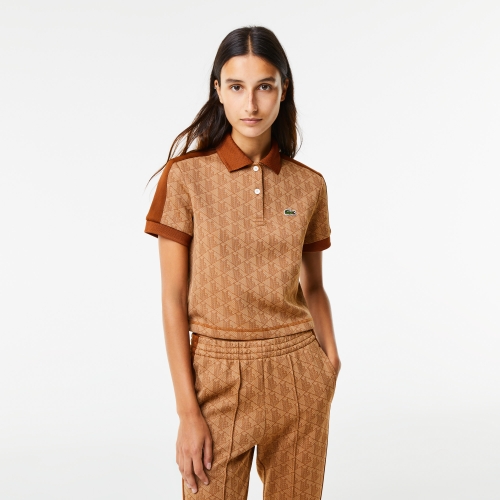 Women's Regular Fit Contrast Collar Monogram Print Polo