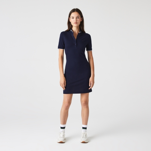 Women's Lacoste Striped Neck Flowy Polo Dress