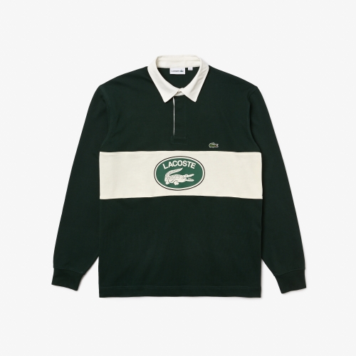 Men's Lacoste Branded Loose Fit Contrast Collar Rugby Polo