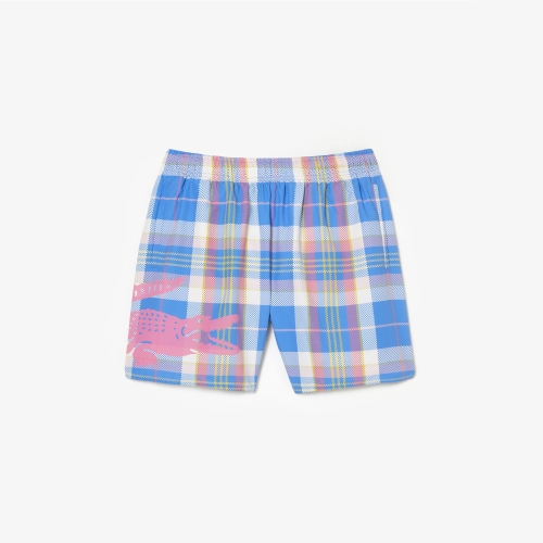 Men's Lacoste Quick Dry Coloured Check Swim Trunks