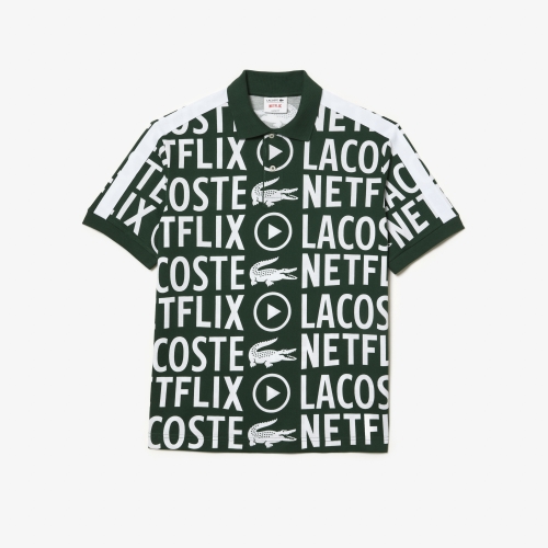 Men's Lacoste x Netflix Loose Fit Organic Cotton Print Polo Shirt