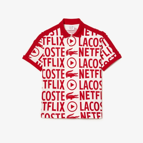 Men's Lacoste x Netflix Loose Fit Organic Cotton Print Polo Shirt