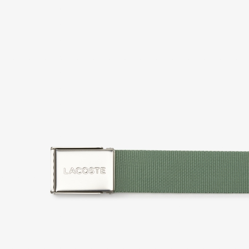 Men's Made in France Edition Lacoste Engraved Buckle Woven Belt