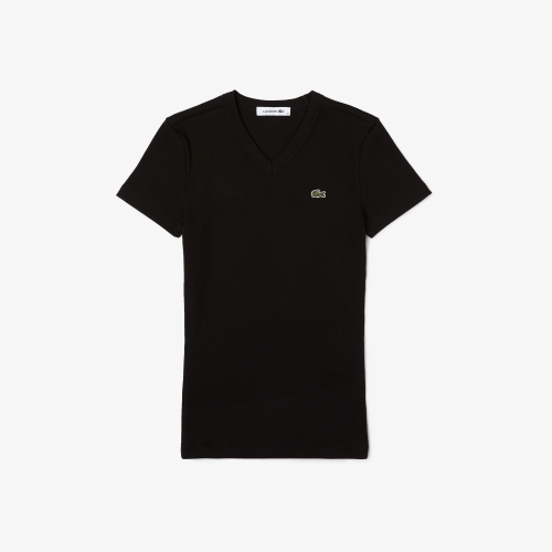 Women's Lacoste Slim Fit Organic Cotton V-neck T-shirt